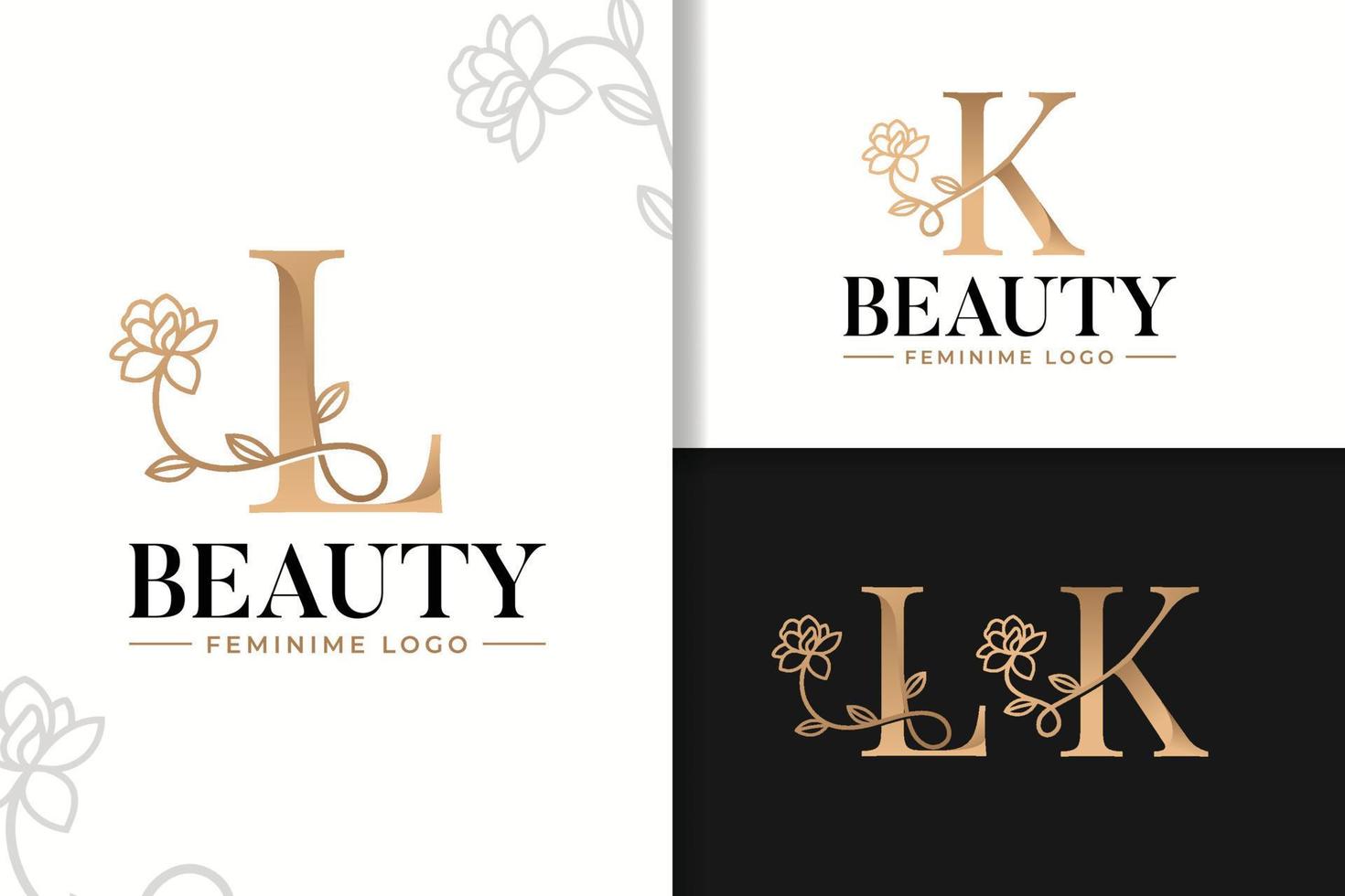 Feminine monogram logo with flower letter l and k vector
