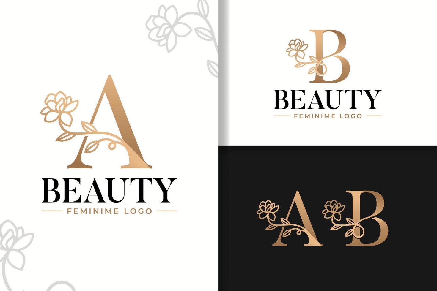 Feminine monogram logo with flower letter a and b vector
