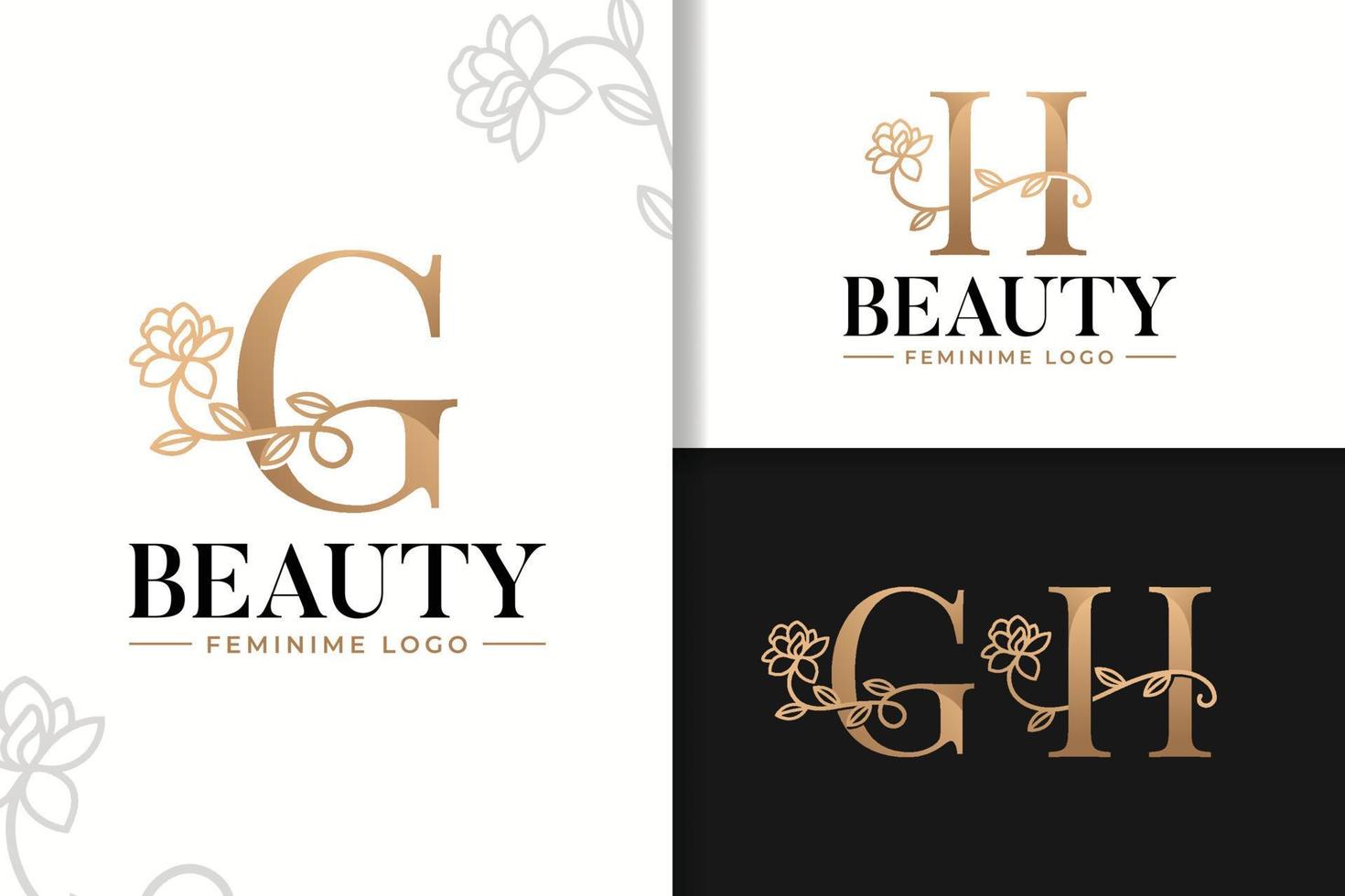 Feminine monogram logo with flower letter g and h vector