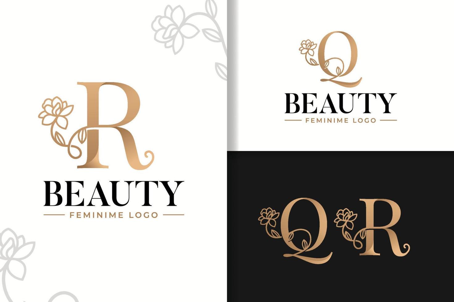 Feminine monogram logo with flower letter q and r vector