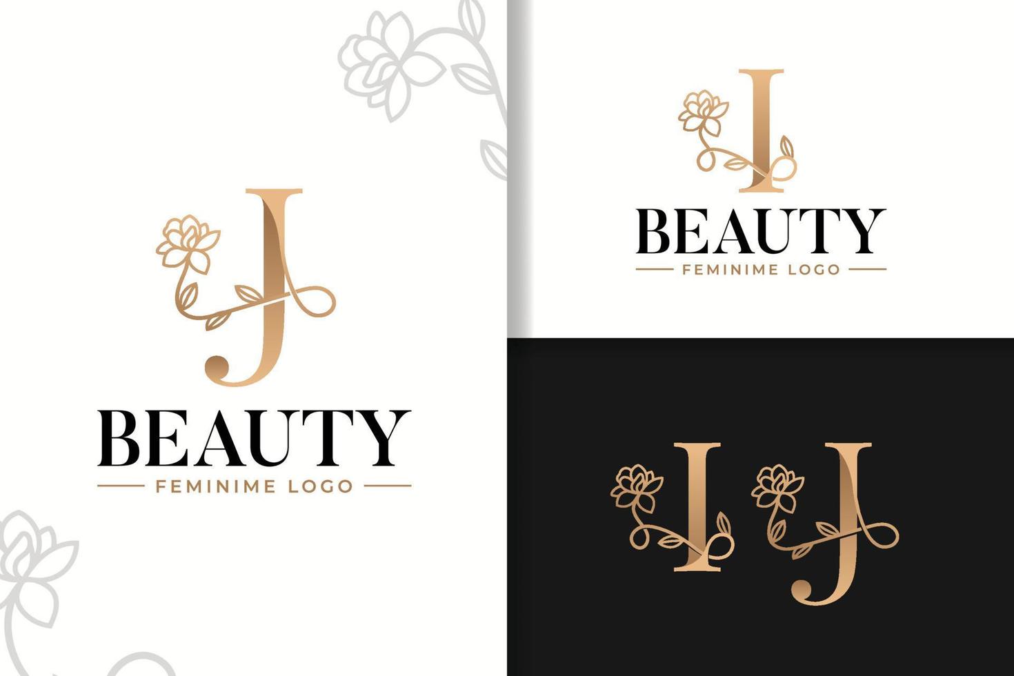 Feminine monogram logo with flower letter i and j vector