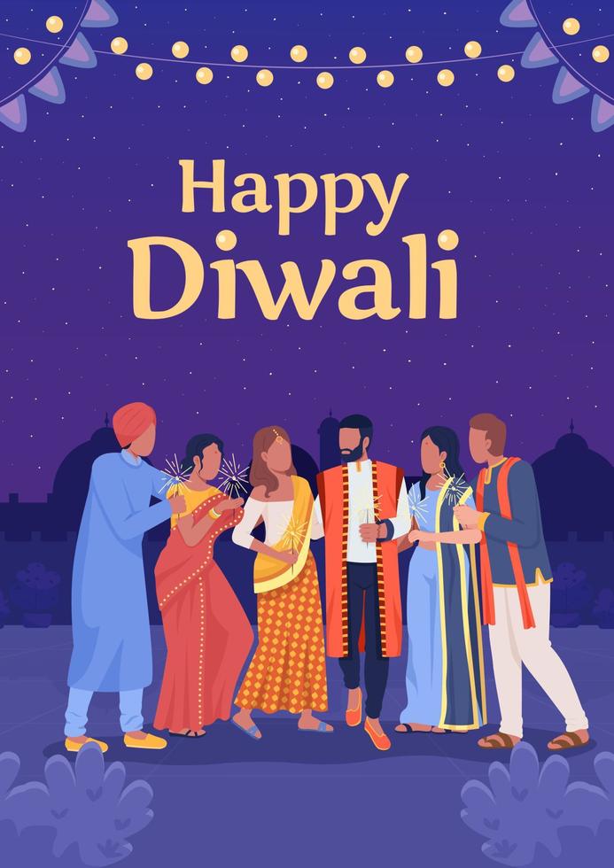 Diwali celebration flat vector banner template. Traditional Indian holiday poster, leaflet printable color designs. Editable flyer page with text space