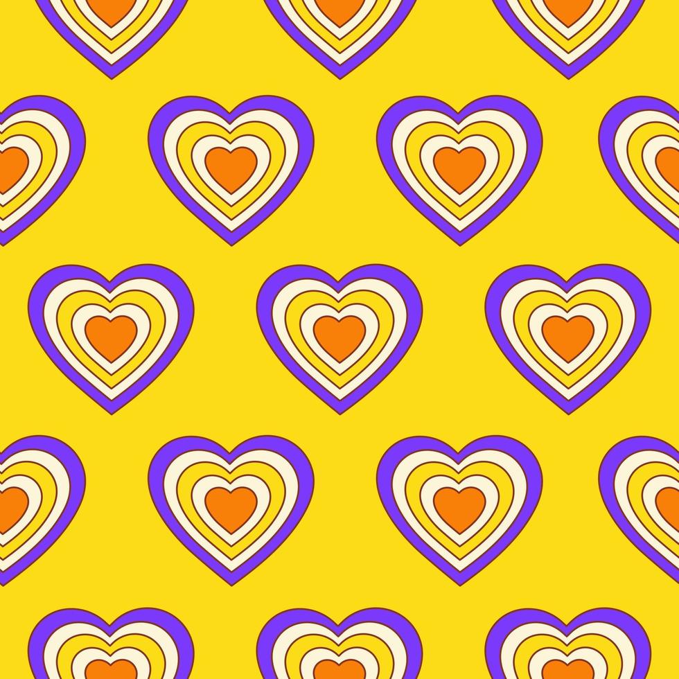 patrón impecable con túnel en forma de corazón aislado en un fondo amarillo. ilustración mínima moderna para la decoración. impresión vectorial retro en estilo años 60, 70 vector