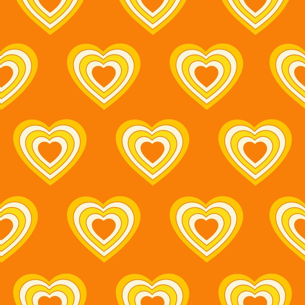 Seamless pattern with hearts shaped tunnel isolated on a orange background. Modern minimal illustration for decoration. Retro vector print in style 60s, 70s