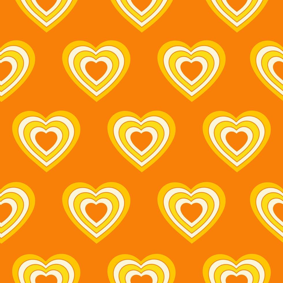 patrón impecable con túnel en forma de corazón aislado en un fondo naranja. ilustración mínima moderna para la decoración. impresión vectorial retro en estilo años 60, 70 vector