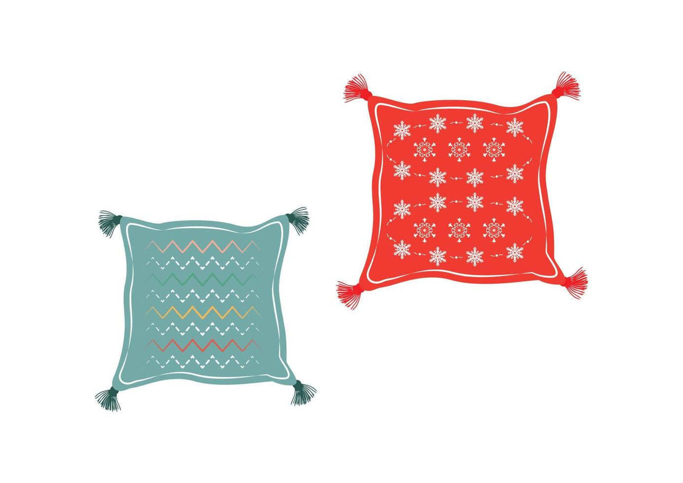 Two pillows with winter decoration isolated on white background vector illustration