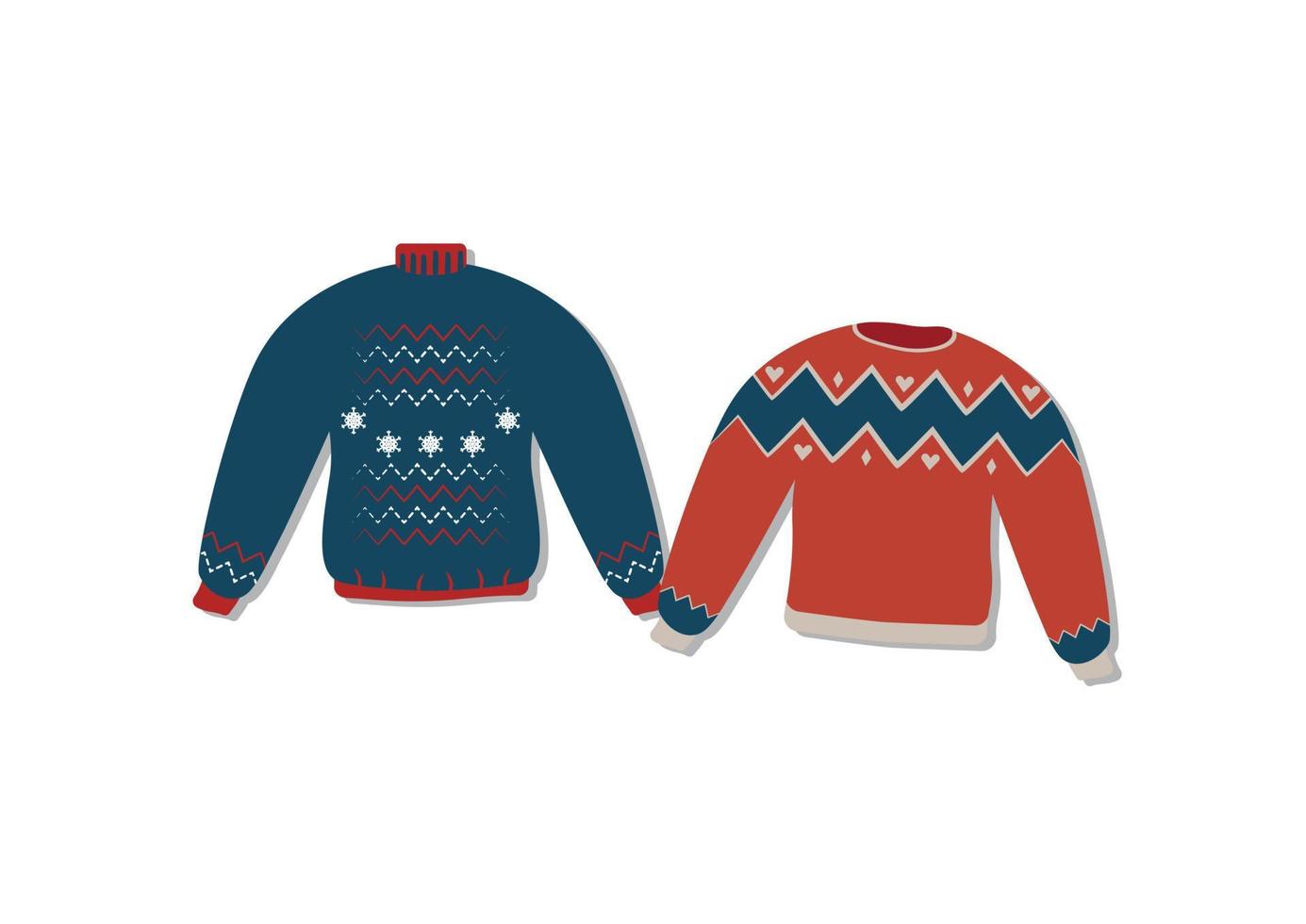 Two sweaters with christmas decoration in retro style vector illustration