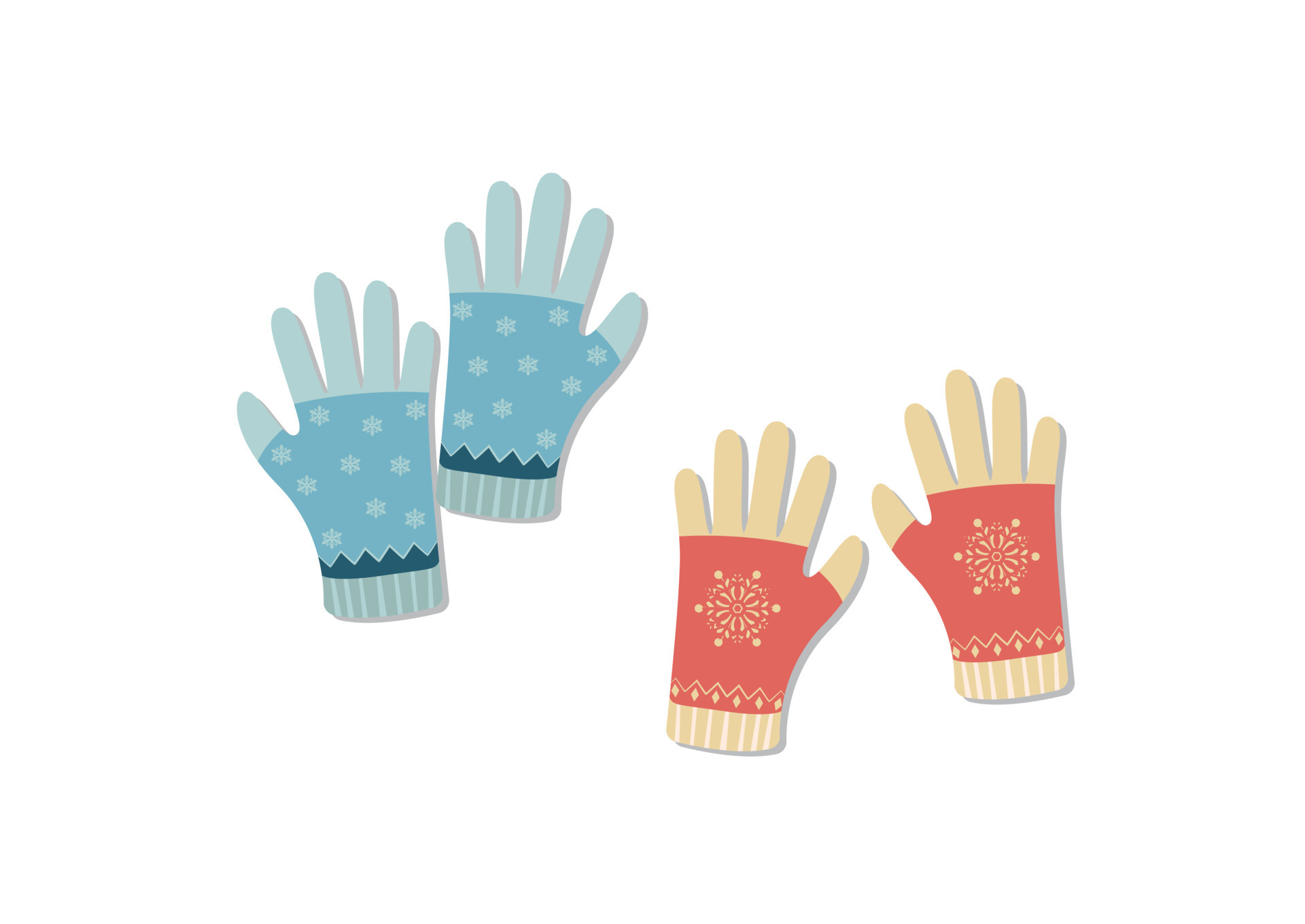 Winter gloves with winter decoration isolated on white background
