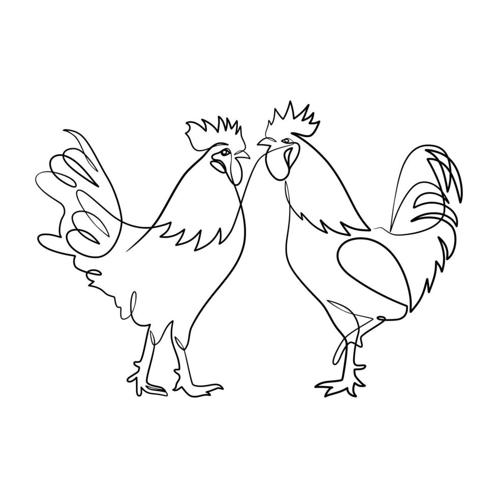 Continuous line drawing of rooster chicken animal farm vector