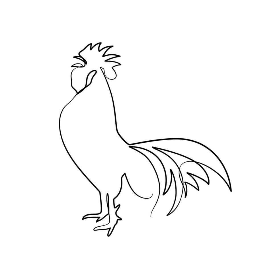 Continuous line drawing of rooster chicken animal farm vector