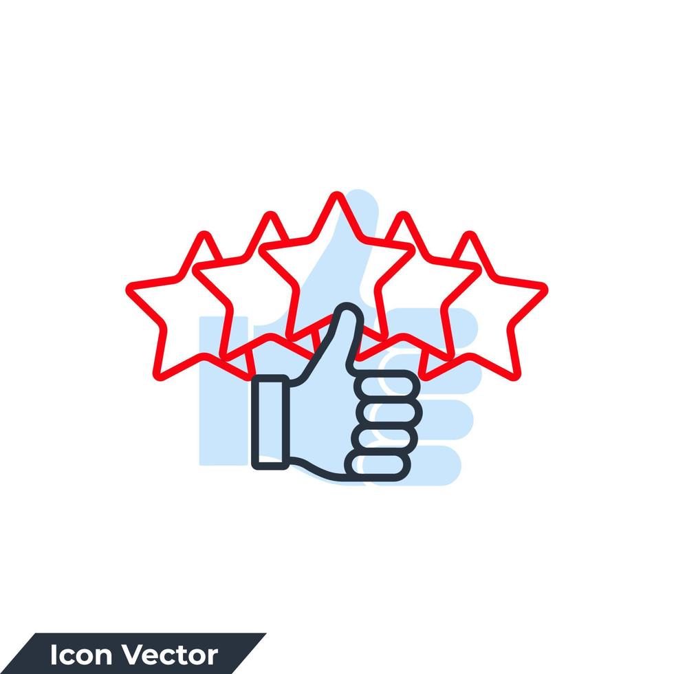 reputación 5 estrellas icono logo vector ilustración. calificación de revisión del cliente con 5 estrellas y plantilla de símbolo de pulgar hacia arriba para la colección de diseño gráfico y web