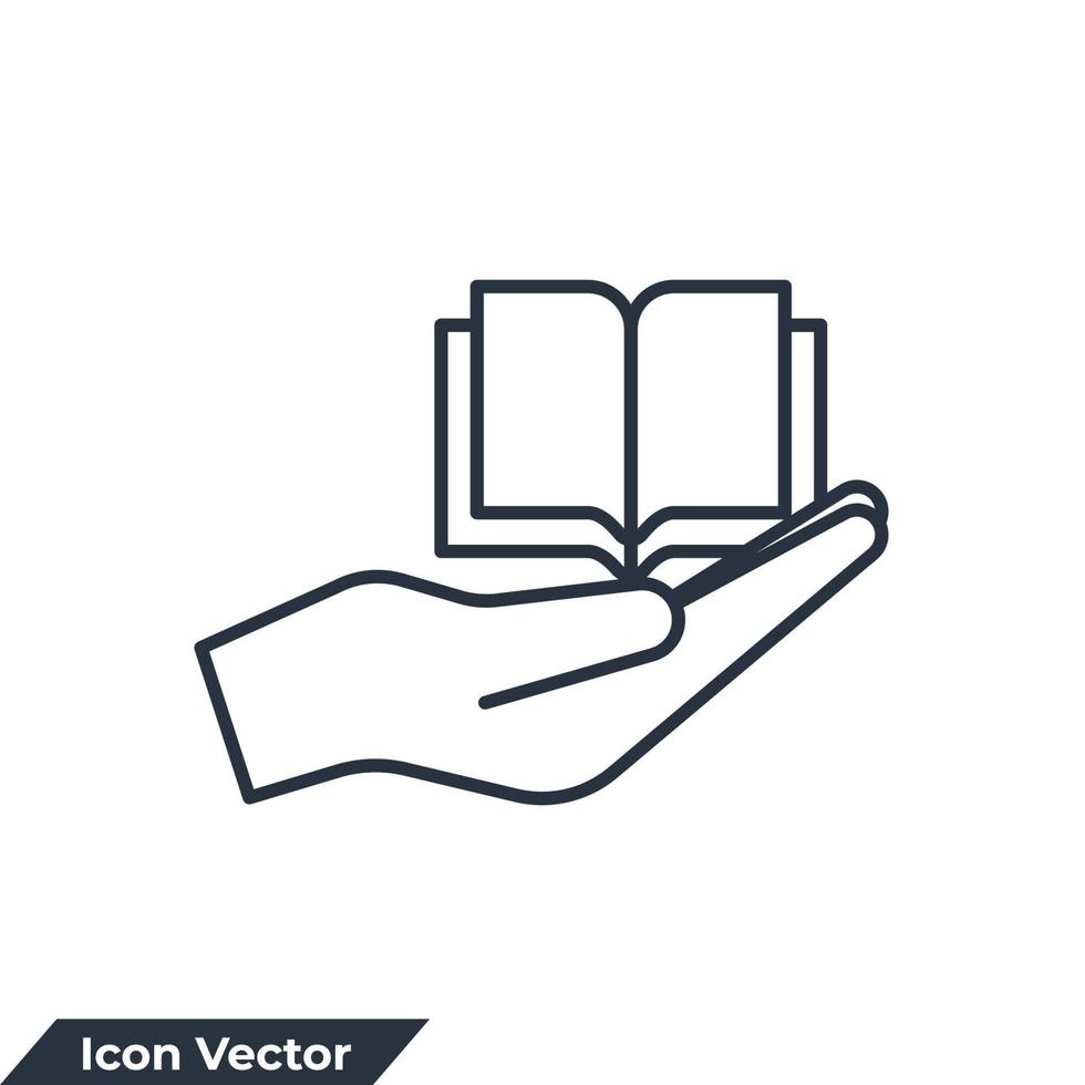 ilustración de vector de logotipo de icono de referencia de recursos. mano dando la plantilla de símbolo de libro para la colección de diseño gráfico y web