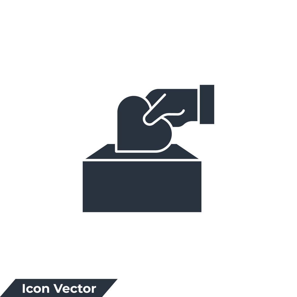 ilustración vectorial del logotipo del icono de donación. mano poniendo hogar o amor en la plantilla de símbolo de caja para la colección de diseño gráfico y web vector