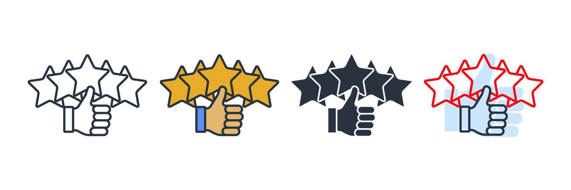 Reputation 5 stars icon logo vector illustration. Customer review rating with 5 stars and thumb-up symbol template for graphic and web design collection