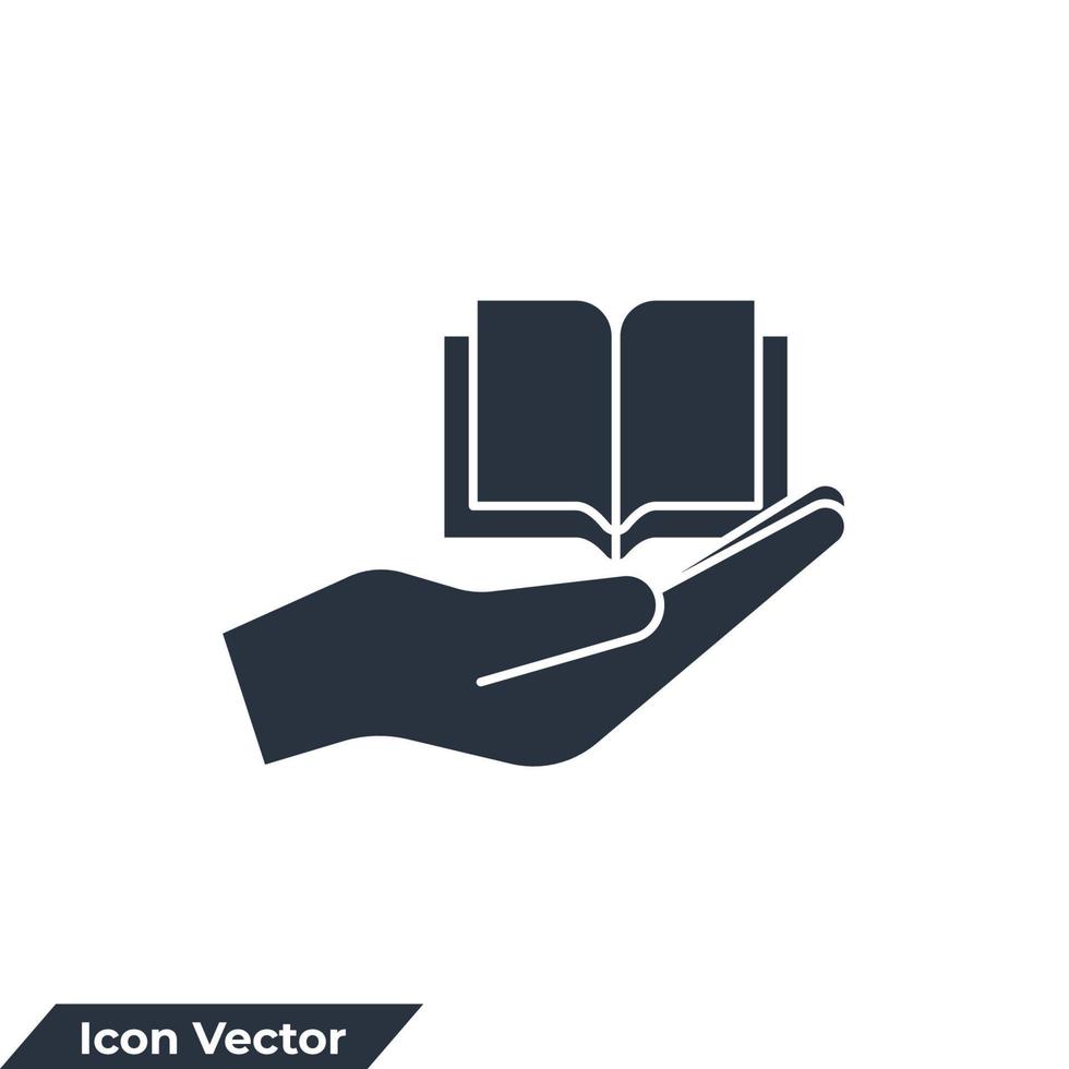 ilustración de vector de logotipo de icono de referencia de recursos. mano dando la plantilla de símbolo de libro para la colección de diseño gráfico y web