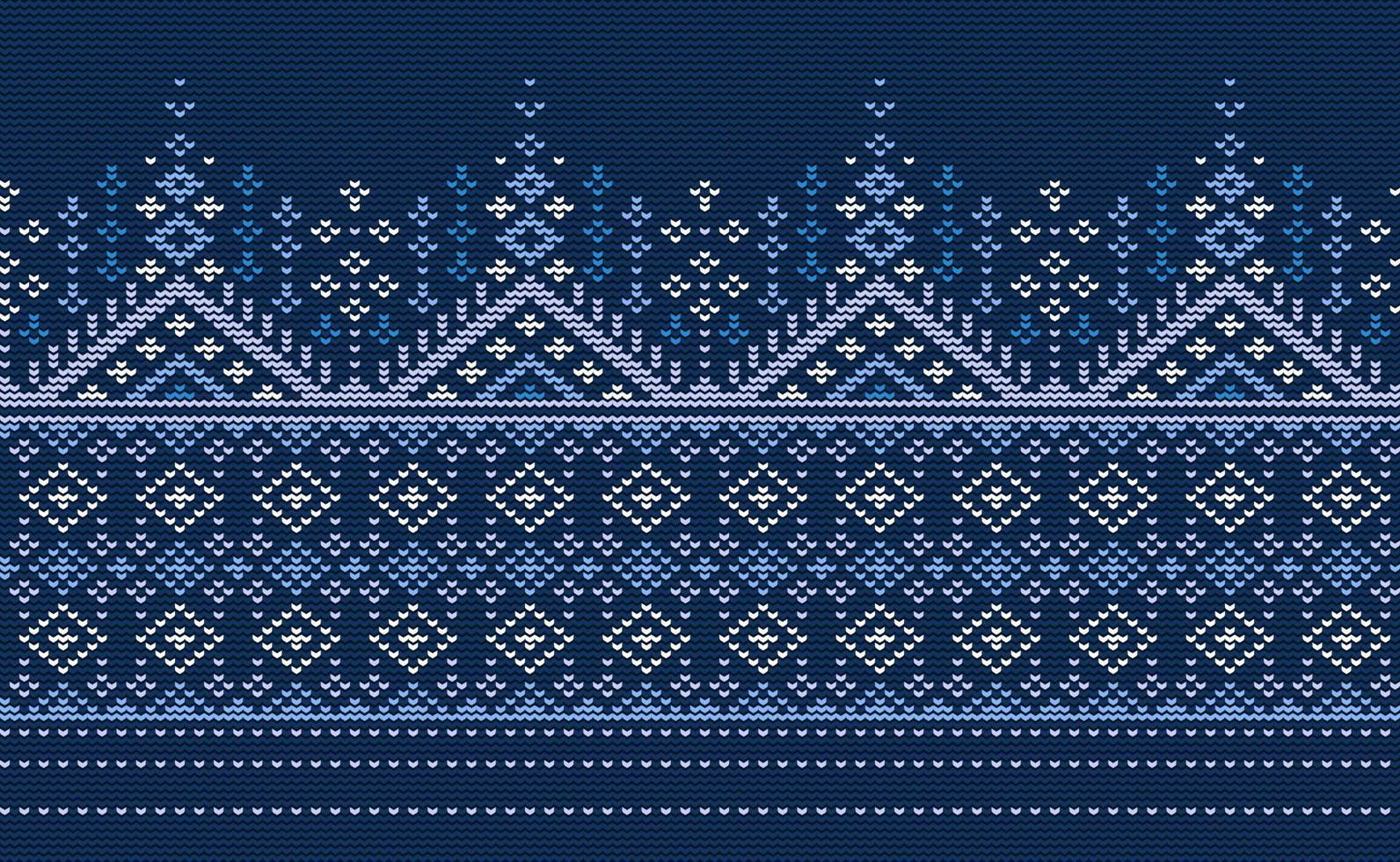 patrón étnico de punto, fondo turco de punto de cruz vectorial, estilo decorativo bordado, motivo azteca de patrón azul y blanco, diseño para tela, batik, estampado, suéter vector