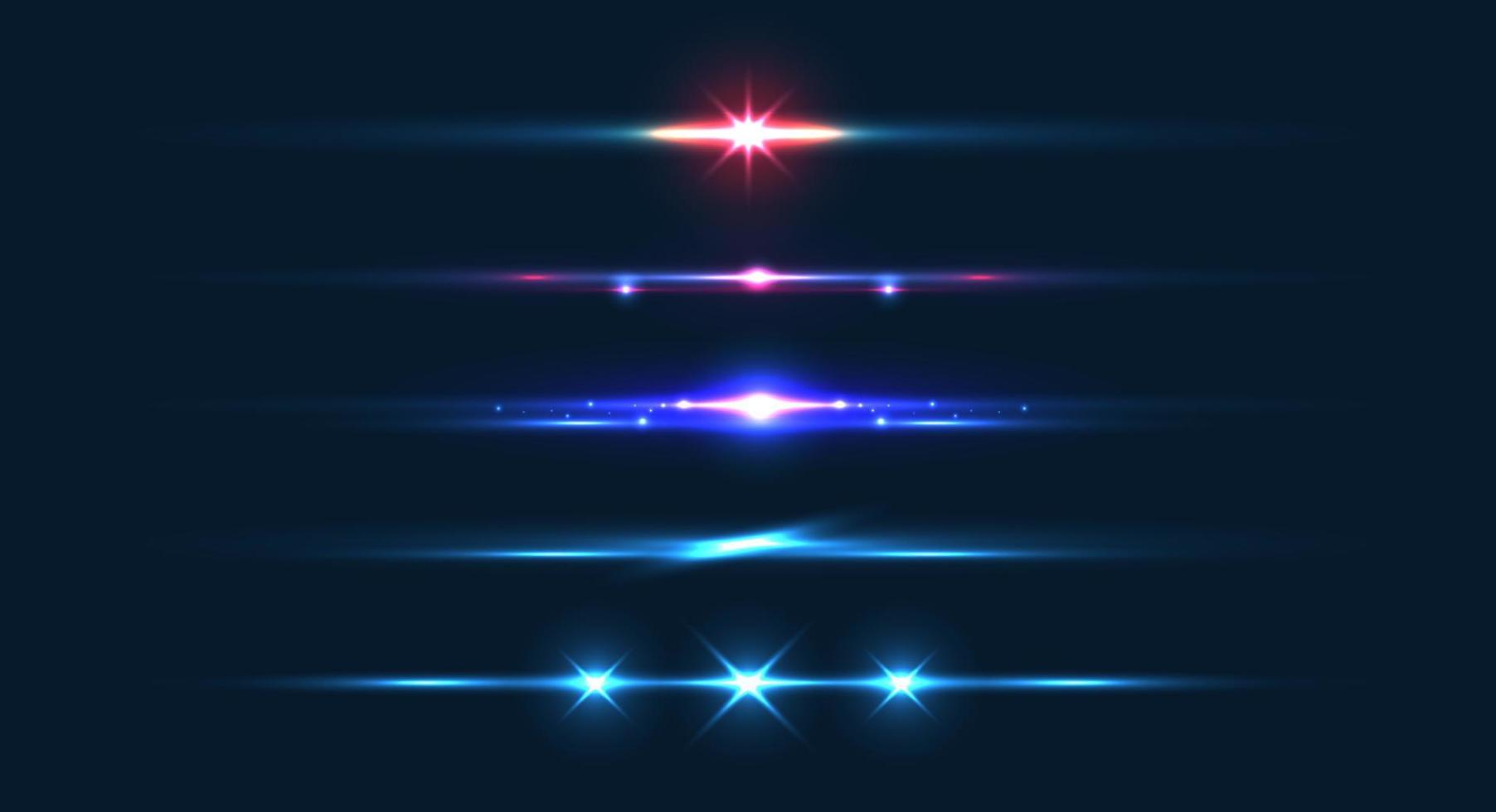 Horizontal lens flares pack. Laser beams, horizontal light rays. beautiful light flares. glowing streaks on dark. luminous abstract sparkling lined background. glowing streaks. vector design.