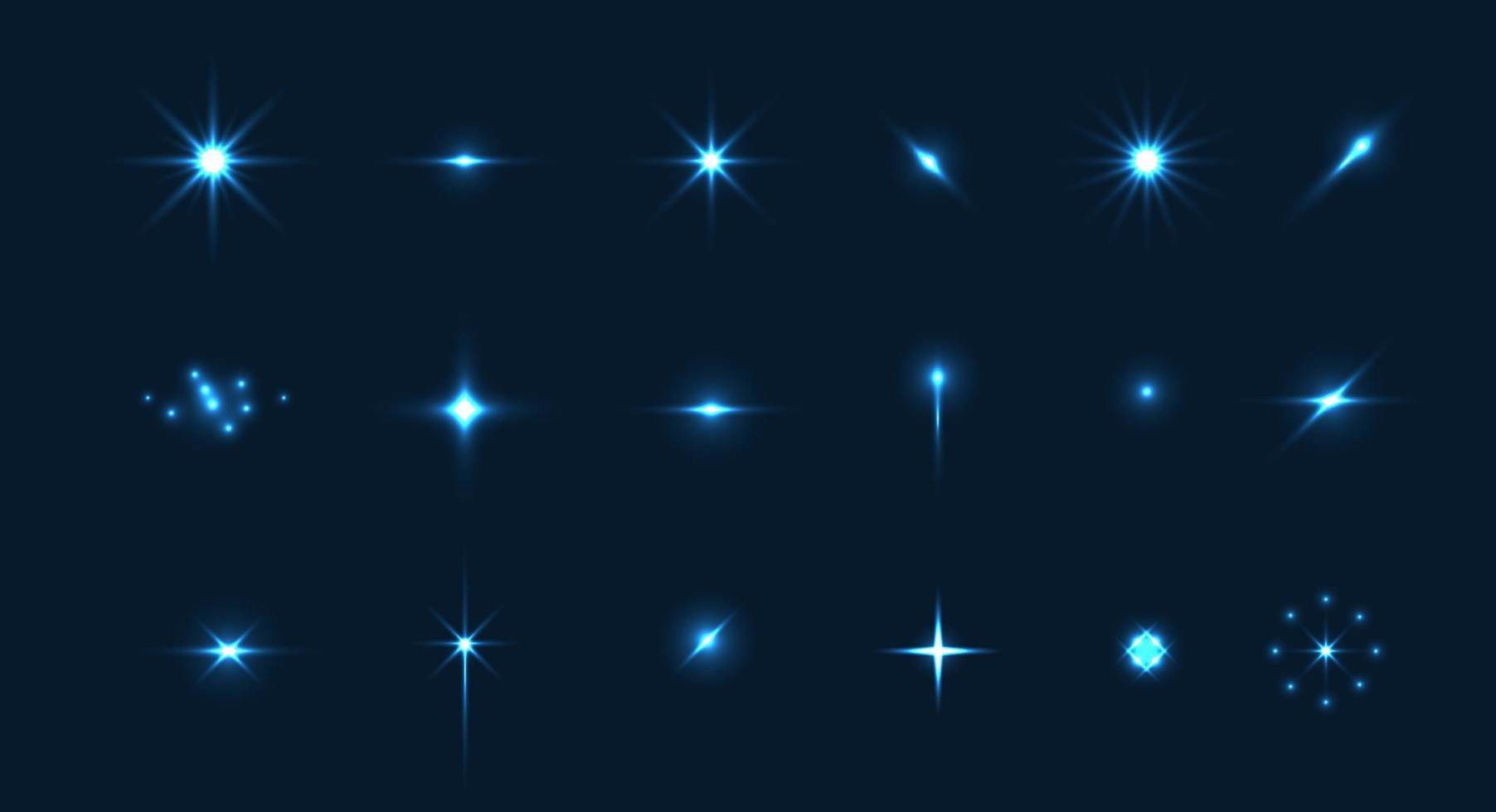 conjunto de estrellas de hermoso efecto brillante. destellos de brillo con efecto de luz especial. vector brilla sobre un fondo transparente. modo de fusión de pantalla para hacer imágenes de alta calidad