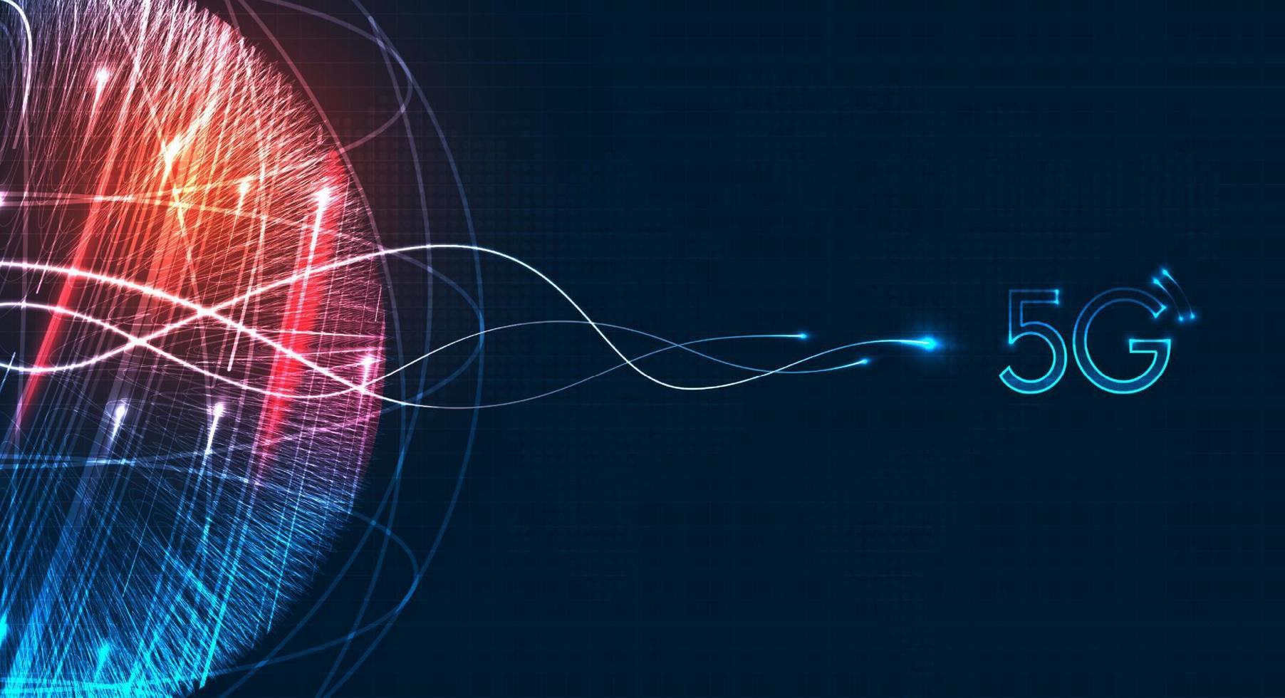 5G network digital hologram and internet Wi-fi connection and internet of things with modern city skyline. Smart city and communication network concept. High speed, broadband telecommunication. vector