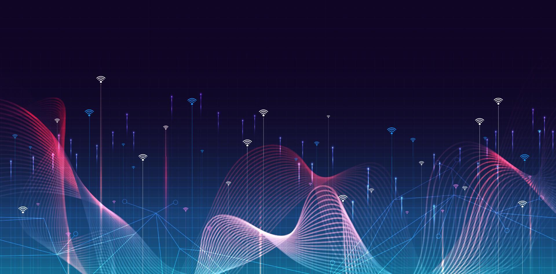 5G dot line mobile technology. Wireless data network and connection technology concept. high-speed, futuristic background, telecommunication. vector design