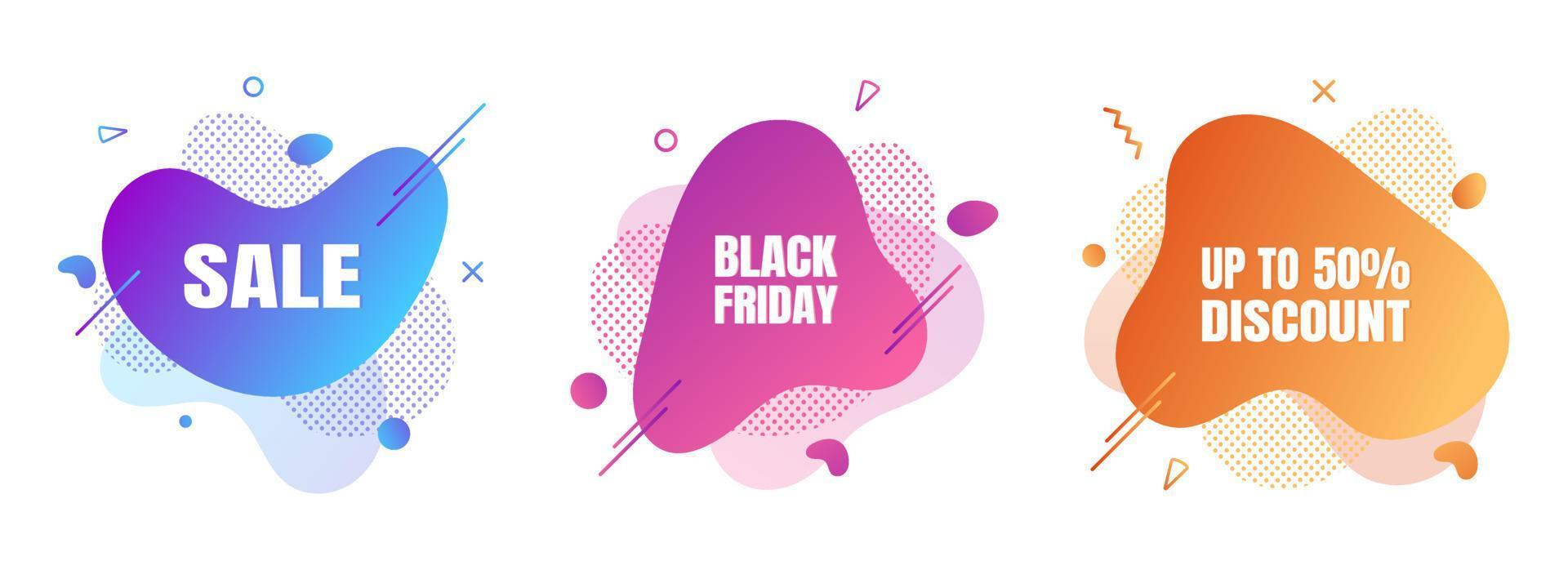 3 Modern liquid irregular amoeba blob shape abstract elements graphic flat style design fluid vector illustration set