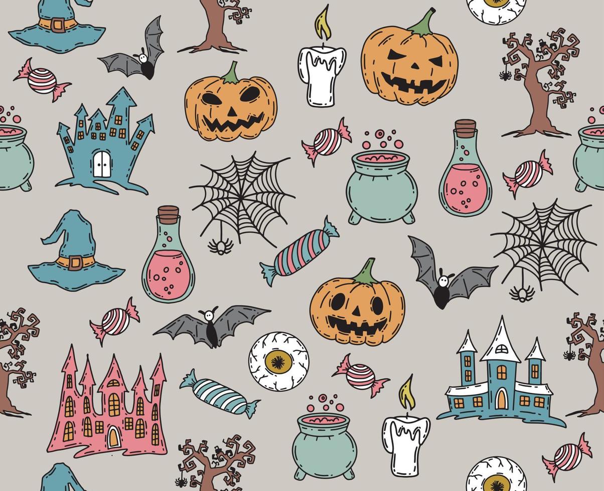 Halloween symbols hand drawn illustrations vector