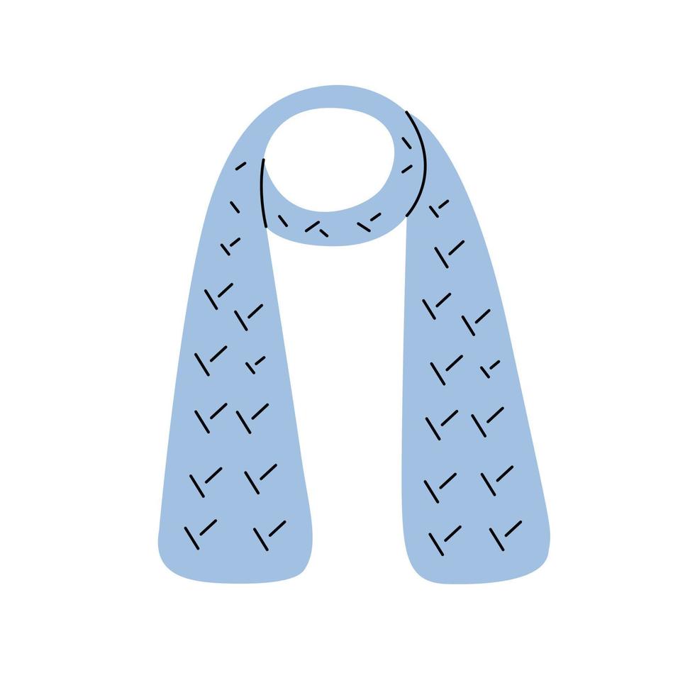 Blue fashionable knitted scarf. Vector element in a modern flat style with a contour. Perfect for a label or logo