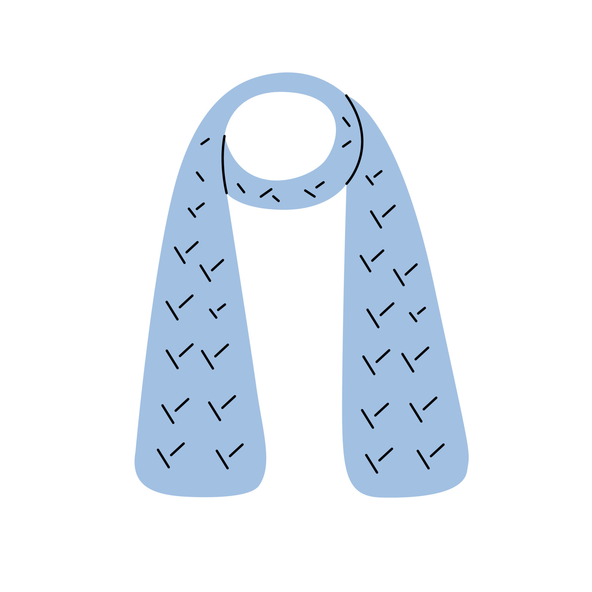 Blue fashionable knitted scarf. Vector element in a modern flat style