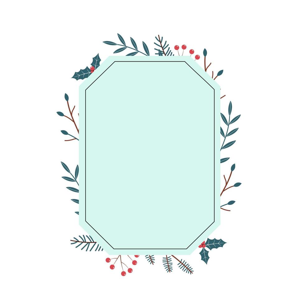 marco decorativo con plantas de invierno. espacio de copia de borde vectorial para una postal, decoración de boda o pancarta de temporada. ilustración botánica estética vector