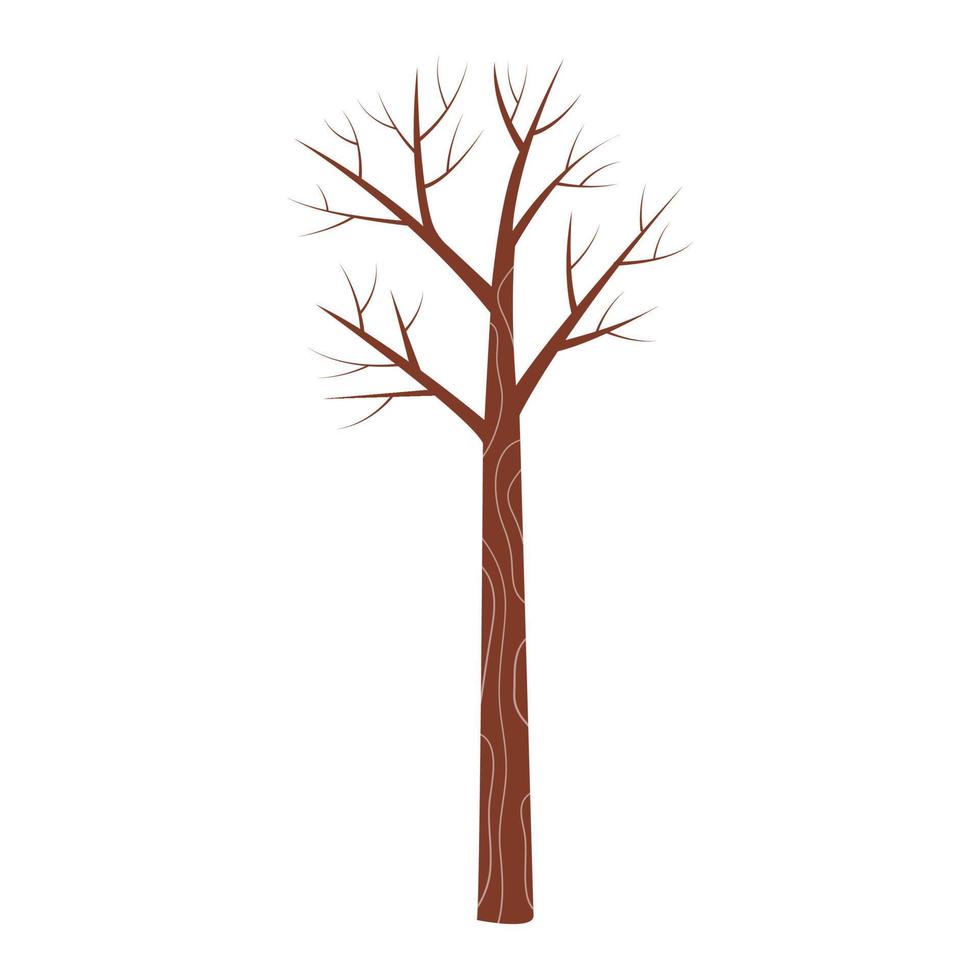 A brown bare tree in a cute flat style. Vector illustration for a postcard, logo, label or website icon. Autumn, winter, spring tree without foliage
