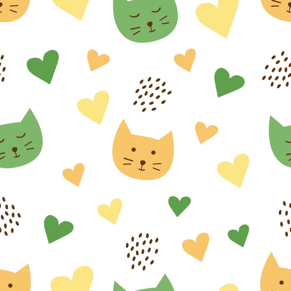 Seamless pattern with cats head in doodle style. Cute vector illustration with cat faces. Baby wallpaper or clothing, a pet store design