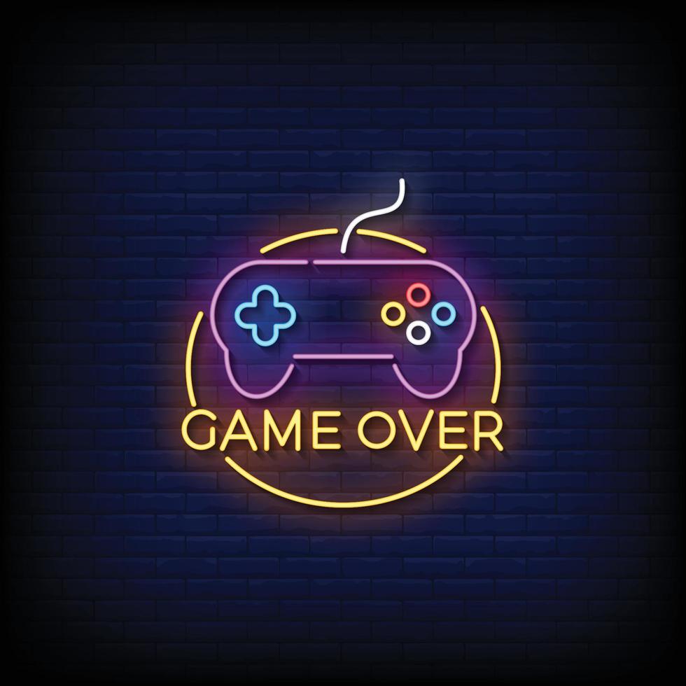 Neon Sign game over with Brick Wall Background vector