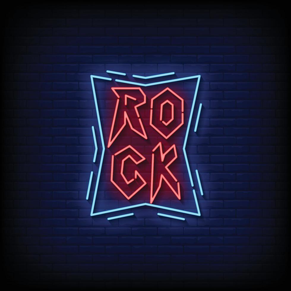 Neon Sign rock with Brick Wall Background vector