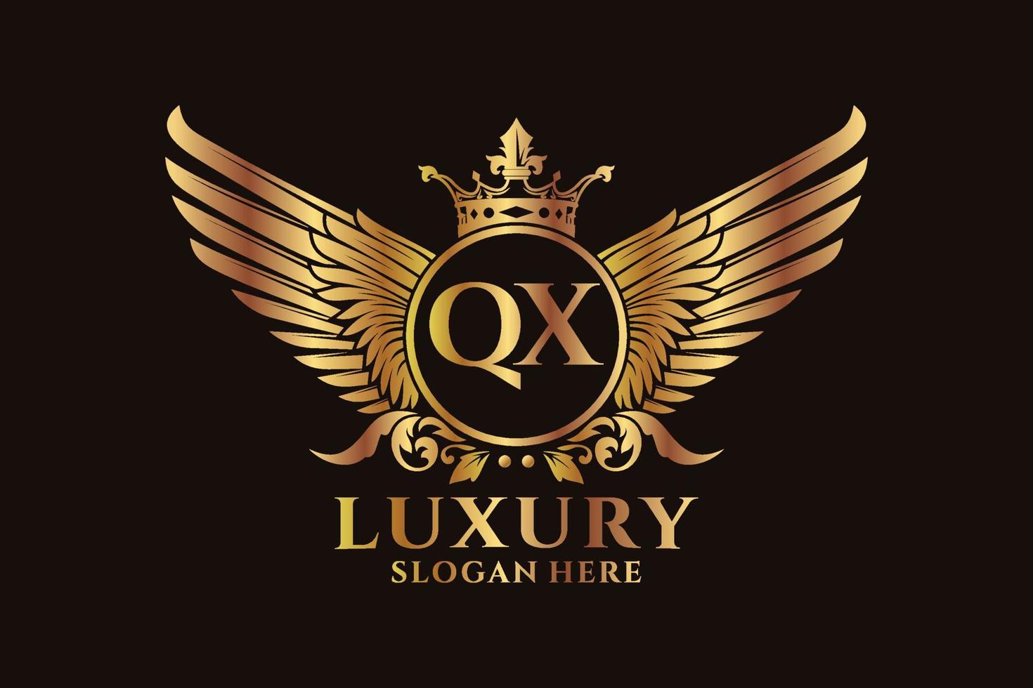Luxury royal wing Letter QX crest Gold color Logo vector, Victory logo, crest logo, wing logo, vector logo template.