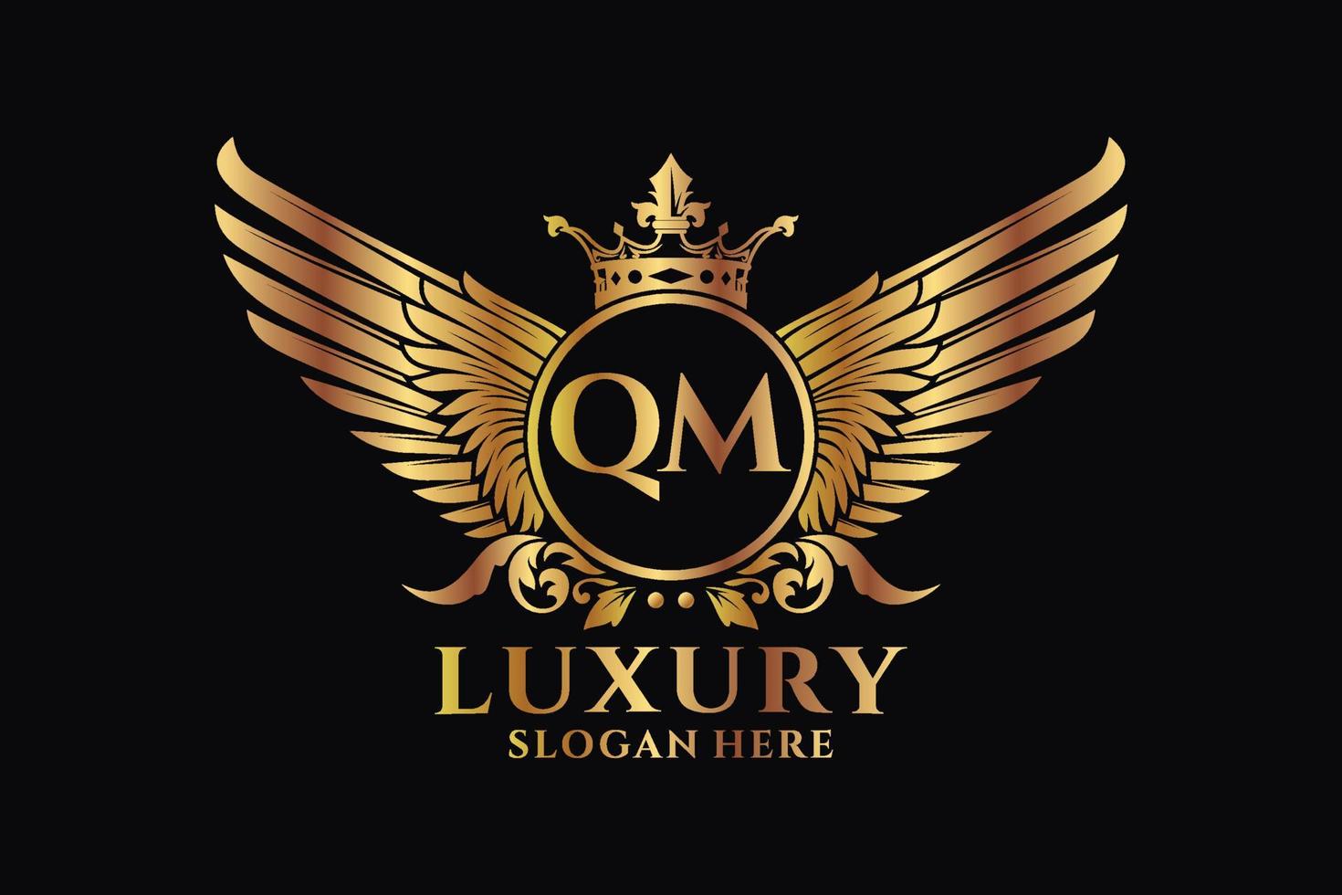 Luxury royal wing Letter QM crest Gold color Logo vector, Victory logo, crest logo, wing logo, vector logo template.