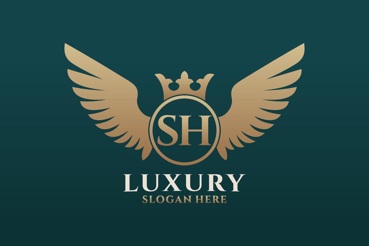 Luxury royal wing Letter SH crest Gold color Logo vector, Victory logo, crest logo, wing logo, vector logo template.