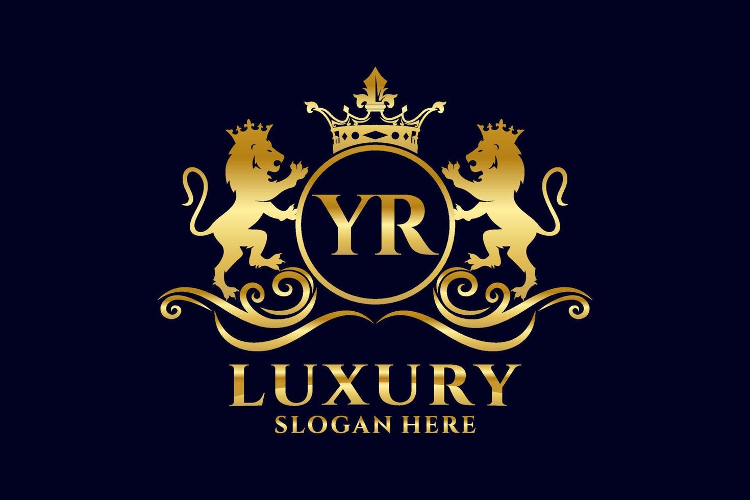 Initial YR Letter Lion Royal Luxury Logo template in vector art for luxurious branding projects and other vector illustration.