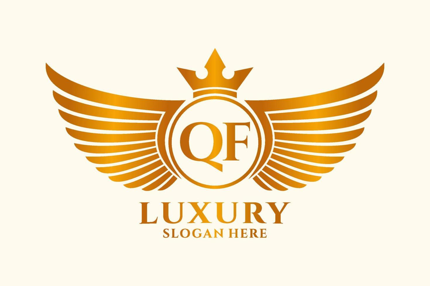 Luxury royal wing Letter QF crest Gold color Logo vector, Victory logo, crest logo, wing logo, vector logo template.