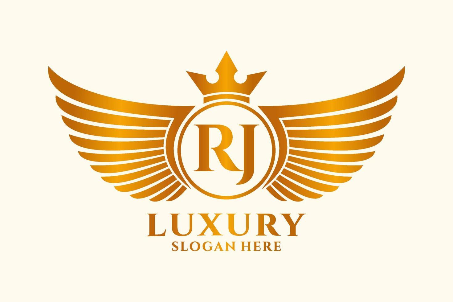 Luxury royal wing Letter RJ crest Gold color Logo vector, Victory logo, crest logo, wing logo, vector logo template.