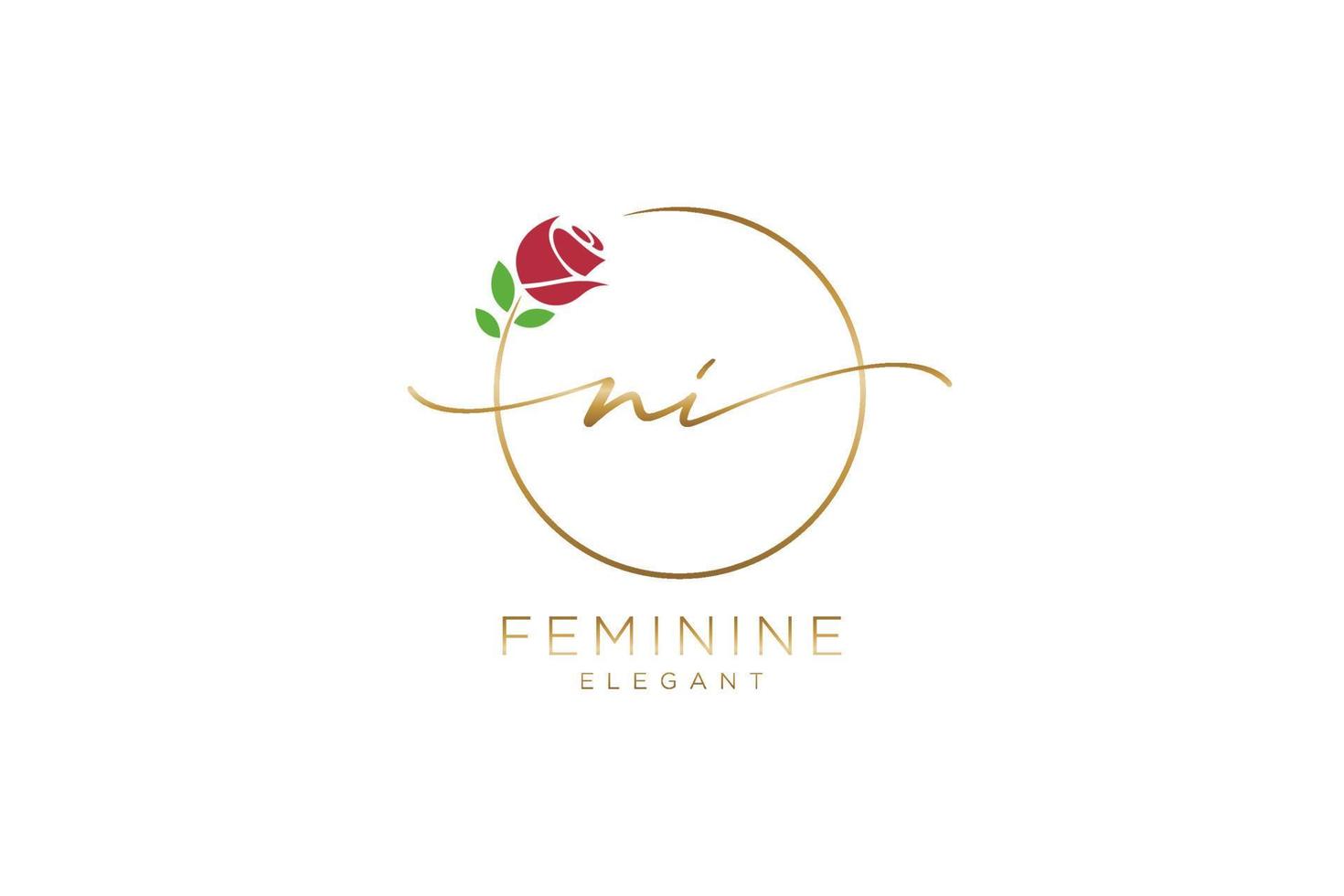 initial NI Feminine logo beauty monogram and elegant logo design, handwriting logo of initial signature, wedding, fashion, floral and botanical with creative template. vector