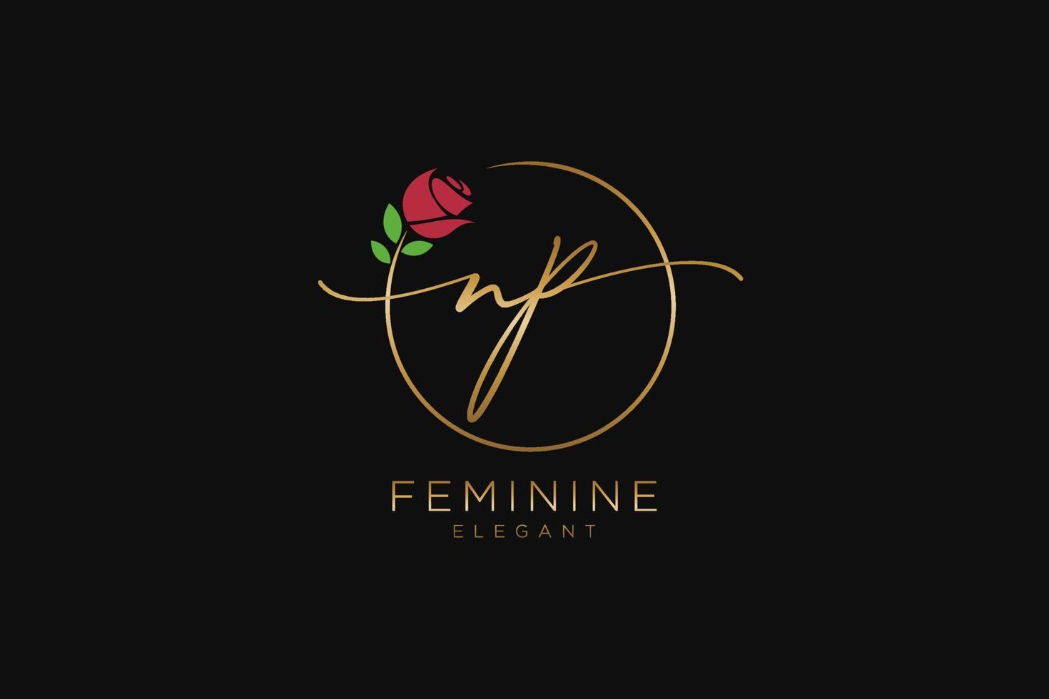 initial NP Feminine logo beauty monogram and elegant logo design, handwriting logo of initial signature, wedding, fashion, floral and botanical with creative template. vector