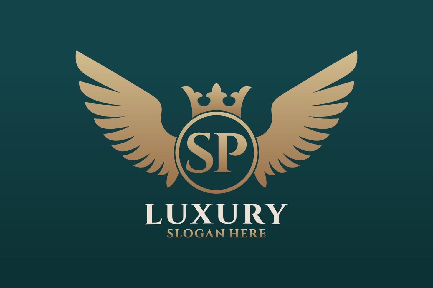 Luxury royal wing Letter SP crest Gold color Logo vector, Victory logo, crest logo, wing logo, vector logo template.