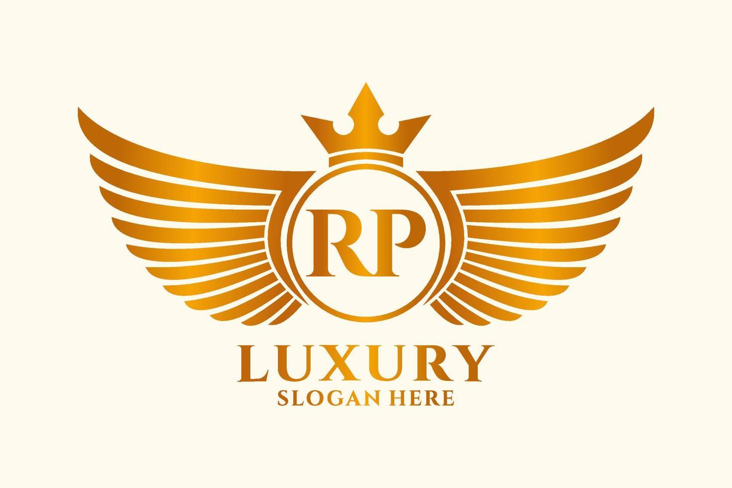 Luxury royal wing Letter RP crest Gold color Logo vector, Victory logo, crest logo, wing logo, vector logo template.