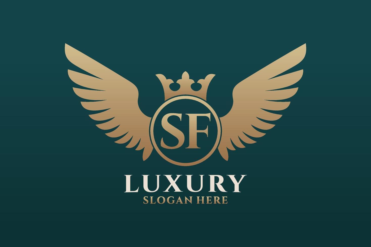 Luxury royal wing Letter SF crest Gold color Logo vector, Victory logo, crest logo, wing logo, vector logo template.