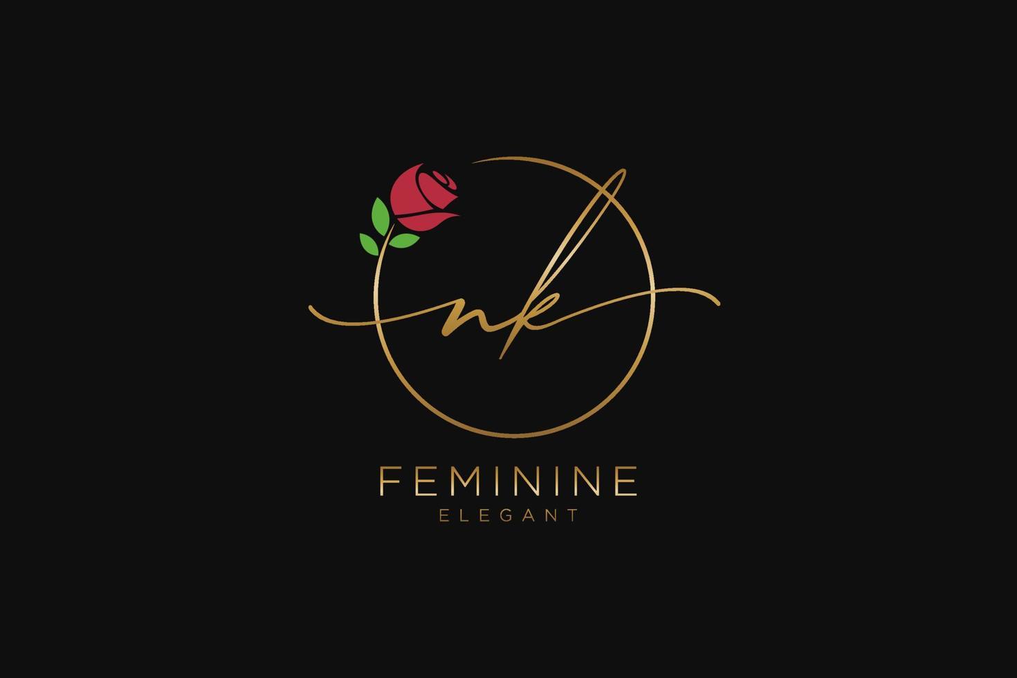 initial NK Feminine logo beauty monogram and elegant logo design, handwriting logo of initial signature, wedding, fashion, floral and botanical with creative template. vector