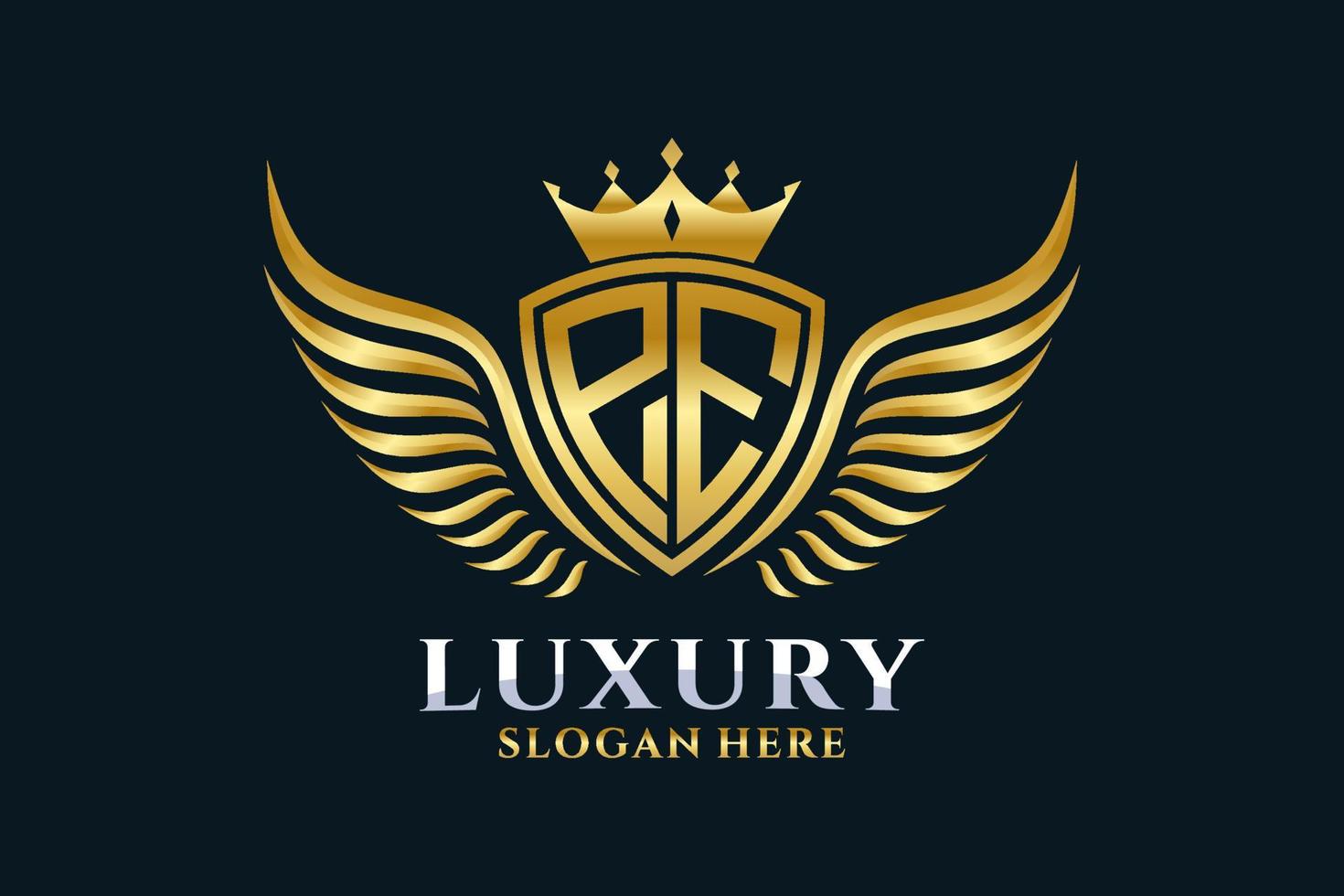 Luxury royal wing Letter PE crest Gold color Logo vector, Victory logo, crest logo, wing logo, vector logo template.