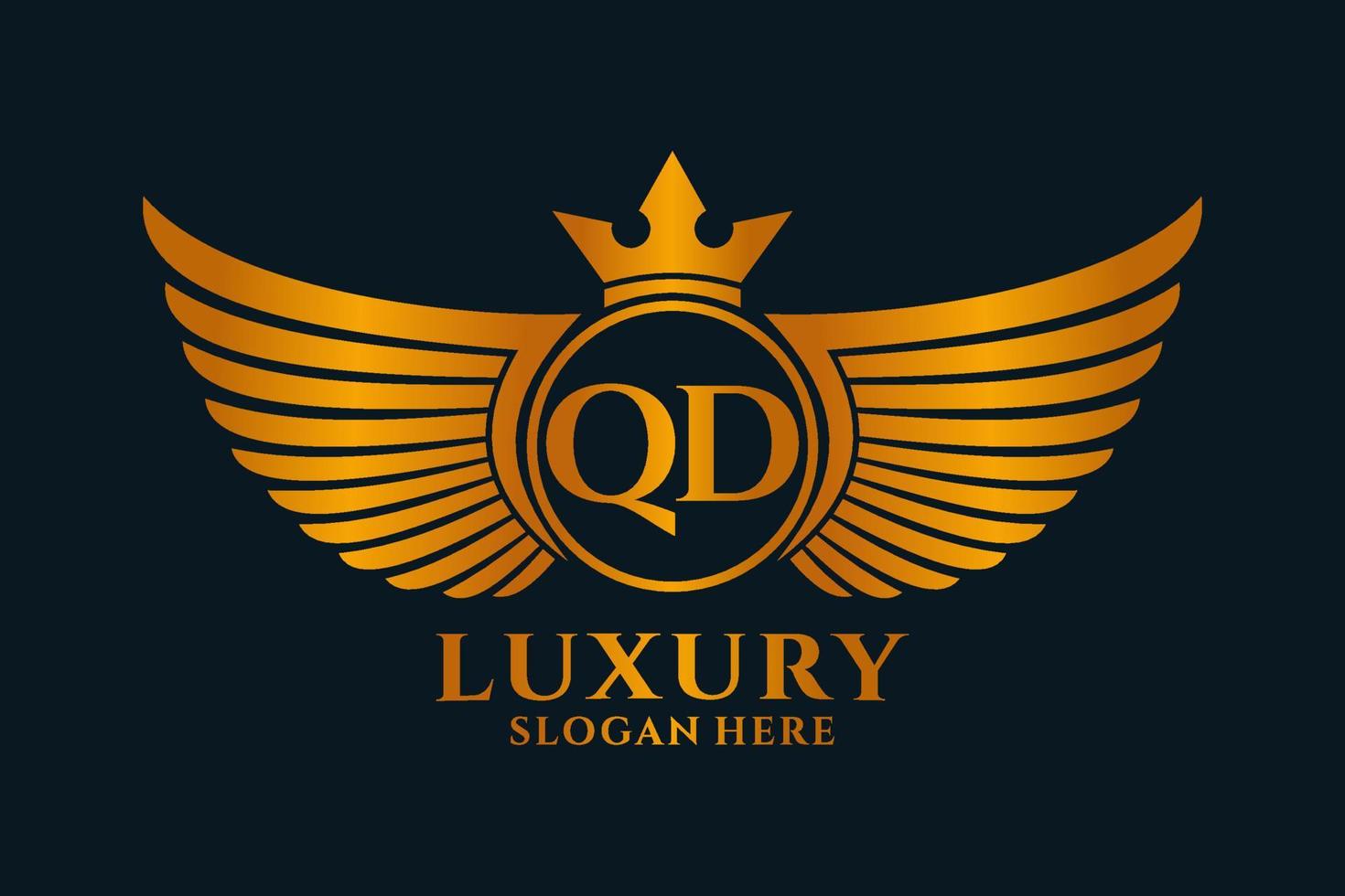 Luxury royal wing Letter QD crest Gold color Logo vector, Victory logo, crest logo, wing logo, vector logo template.