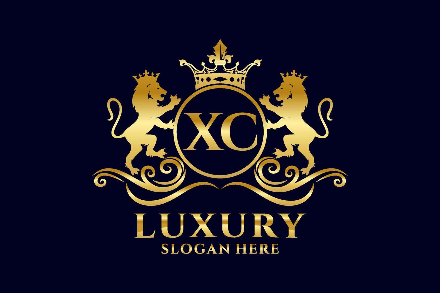 Initial XC Letter Lion Royal Luxury Logo template in vector art for luxurious branding projects and other vector illustration.