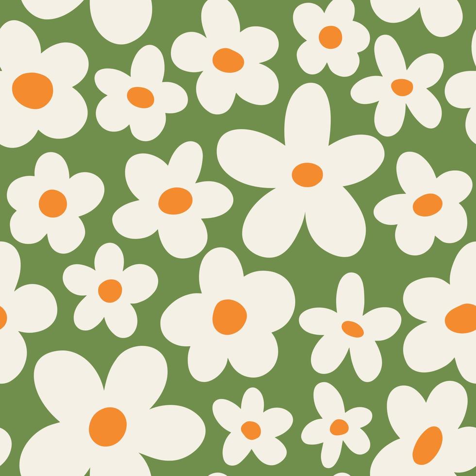 patrón estético contemporáneo imprimible sin costuras con flores retro groovy. fondo boho vintage de estilo ingenuo decorativo de los años 60 y 70 en estilo minimalista de mediados de siglo para tela, papel tapiz o envoltura vector