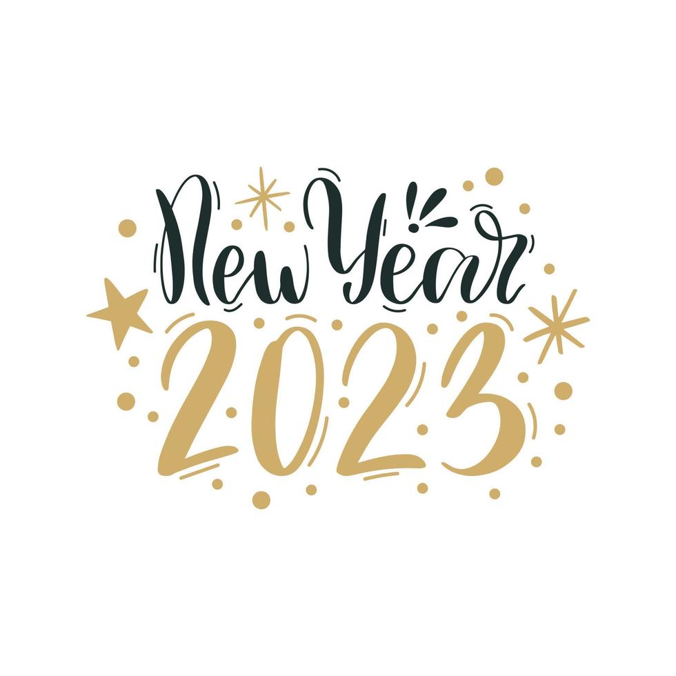 New Year 2023. Merry Christmas and Happy New Year lettering. Winter holiday greeting card, xmas quotes and phrases illustration set. Typography collection for banners, postcard, greeting cards, gifts vector